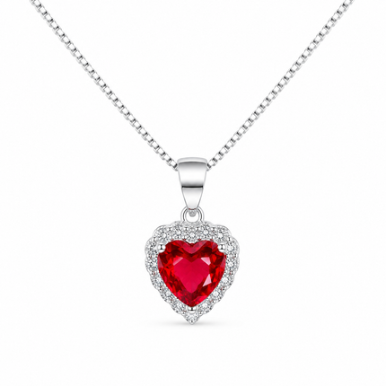 Conjunto Coração em Prata 925 com Zircônia Vermelha