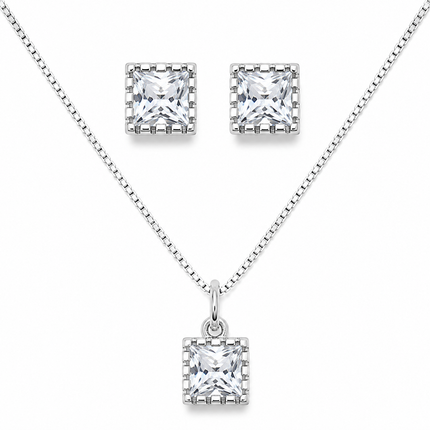 Conjunto Quadrado em Prata 925 com Zircônia