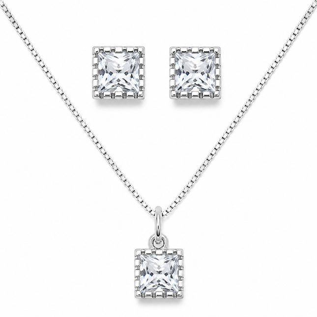 Conjunto Quadrado em Prata 925 com Zircônia