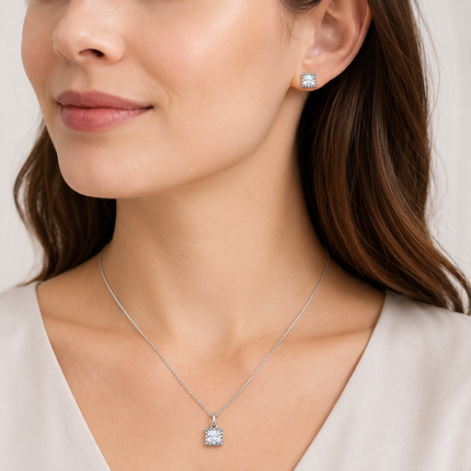Conjunto Redondo em Prata 925 com Pedra Azul