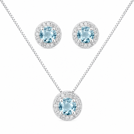 Conjunto Redondo em Prata 925 com Pedra Azul