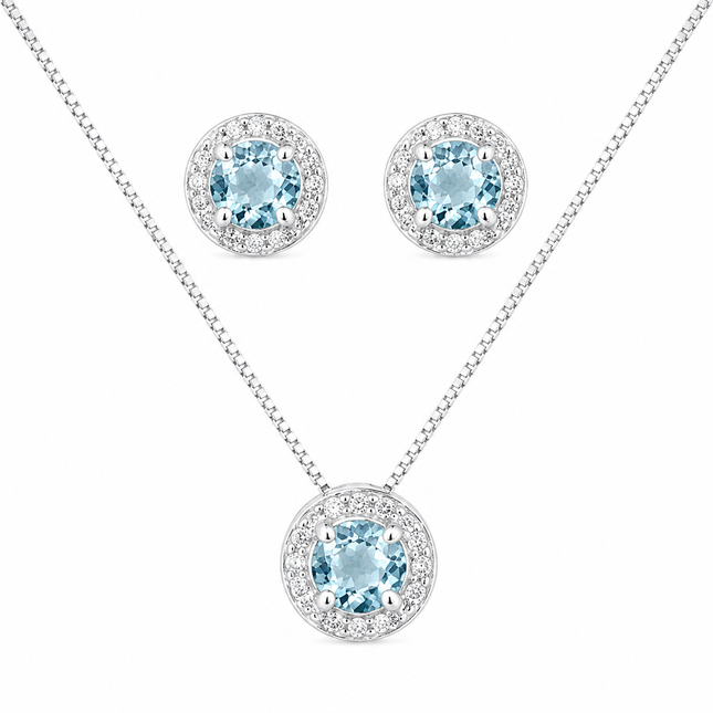 Conjunto Redondo em Prata 925 com Pedra Azul