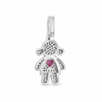 Pingente Minha Menina em Prata 925 com Zircônias e Coração Rosa