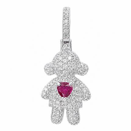 Pingente Minha Menina em Prata 925 com Zircônias e Coração Rosa