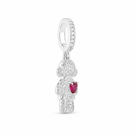 Pingente Minha Menina em Prata 925 com Zircônias e Coração Rosa