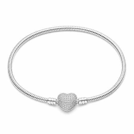 Pulseira em Prata 925 com Coração Cravejado de Zircônias