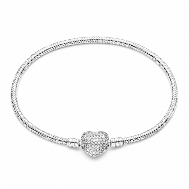 Pulseira em Prata 925 com Coração Cravejado de Zircônias
