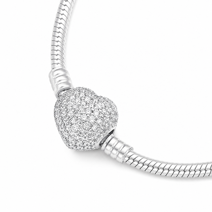 Pulseira em Prata 925 com Coração Cravejado de Zircônias