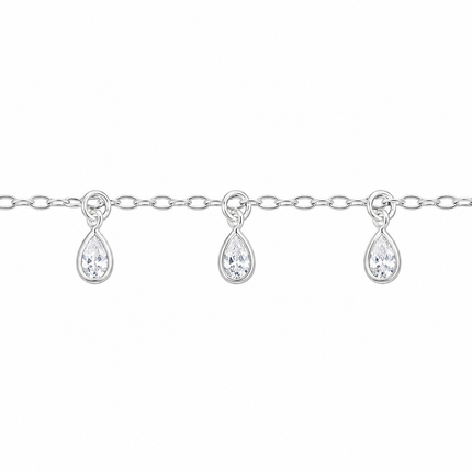 Tornozeleira em Prata 925 com Zircônias Gota